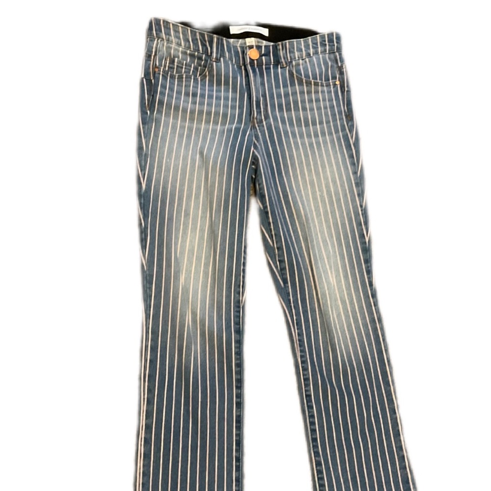 Vintage America women’s jeans, distressed stripes, size 10/30.